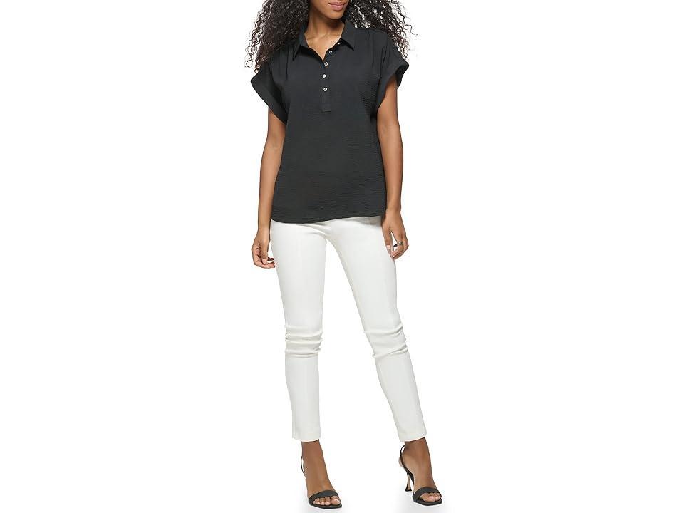 Calvin Klein Short Sleeve w/ Shirring and Buttons Women's Clothing Product Image