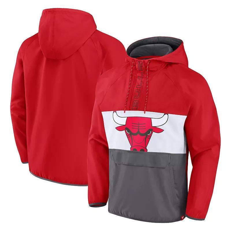 Mens Fanatics Branded /Gray Chicago Bulls Anorak Flagrant Foul Color-Block Raglan Hoodie Half-Zip Jacket Product Image