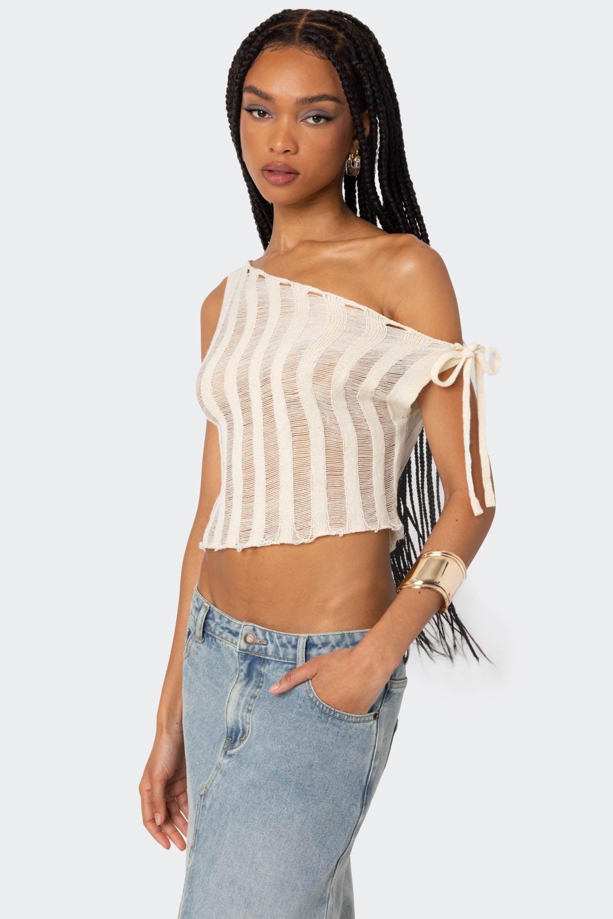 Tamra Sheer Knit Asymmetric Top Product Image