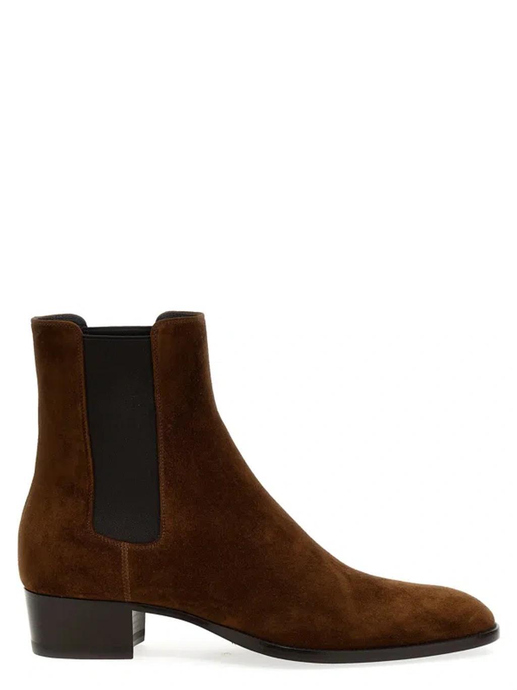 SAINT LAURENT Brown Brown Wyatt Suede Chelsea Boots Product Image