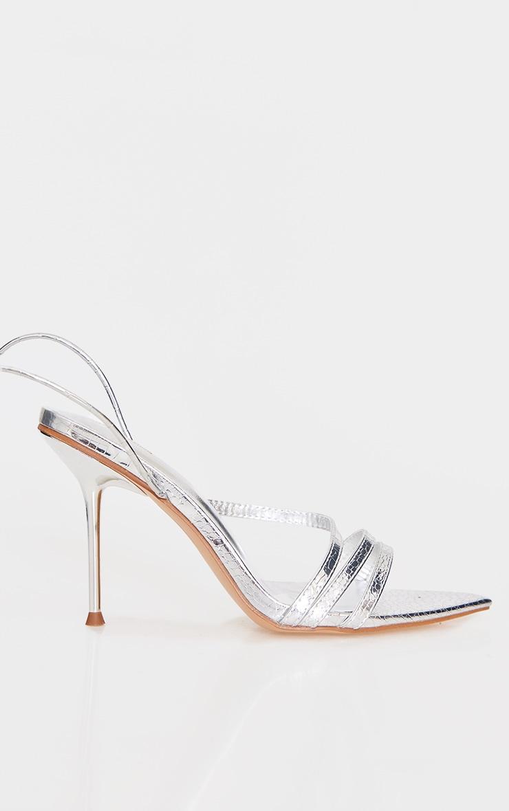 Silver Croc PU Point Toe Lace Up Heeled Sandals Product Image