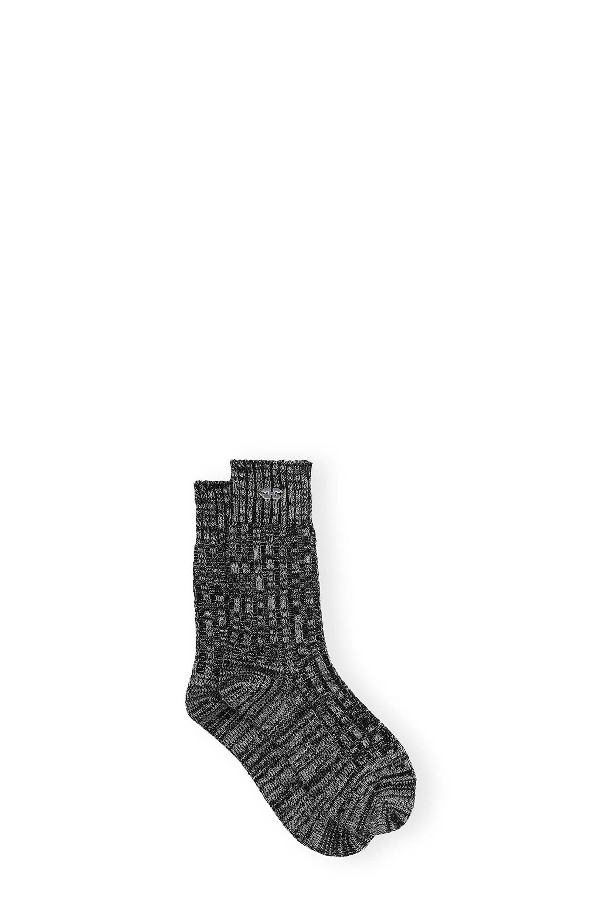 Black Melange Ribbed Socks Product Image