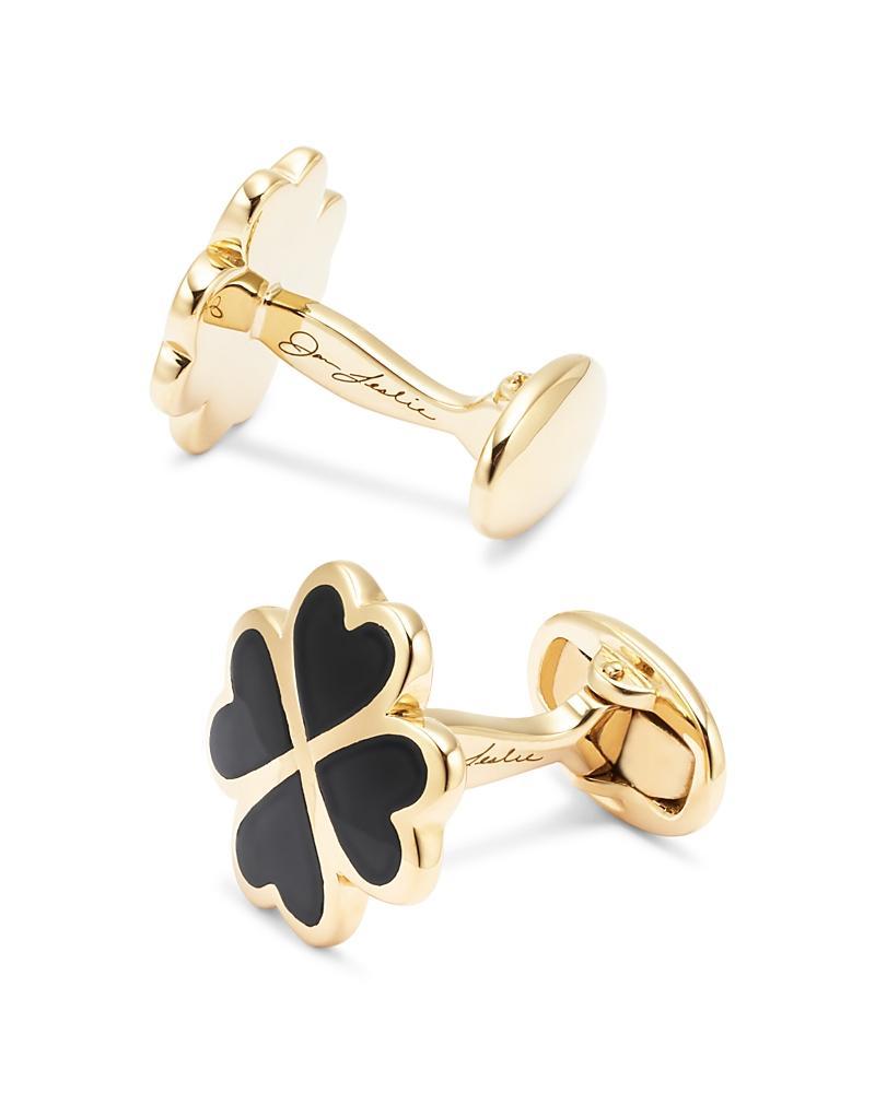 Mens 18K Gold Vermeil & Onyx Clover Cufflinks - Onyx Product Image