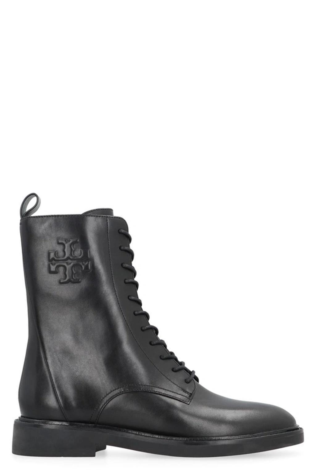 TORY BURCH Logo Embossed Lace-up Combat Boots In Black Product Image