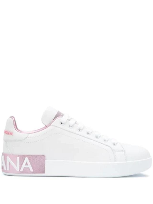 DOLCE & GABBANA Dolce And Gabbana White And Pink Portofino Sneakers In Bianco Rosa Product Image