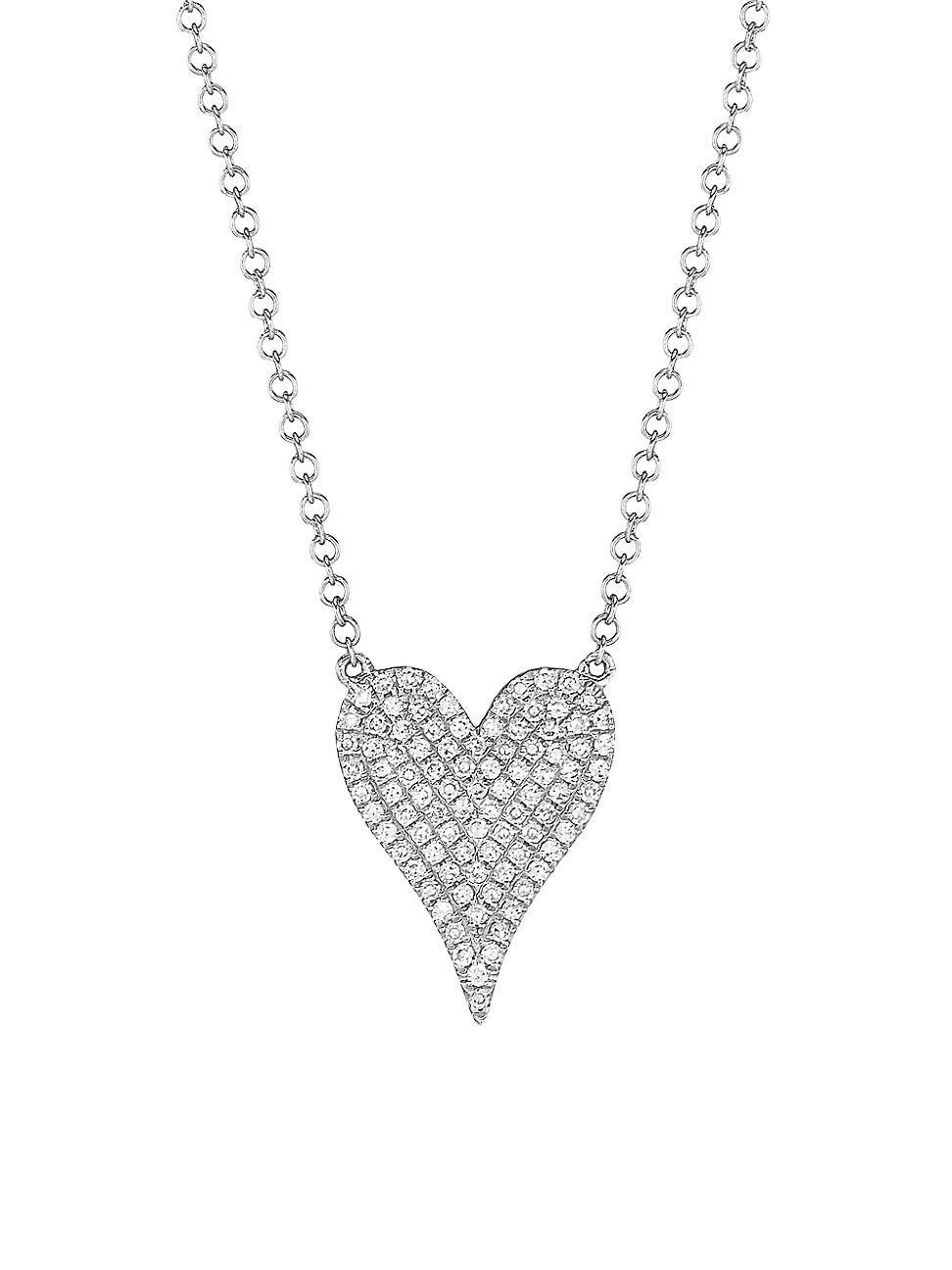 Womens 14K White Gold & 0.21 TCW Diamond Heart Pendant Necklace Product Image