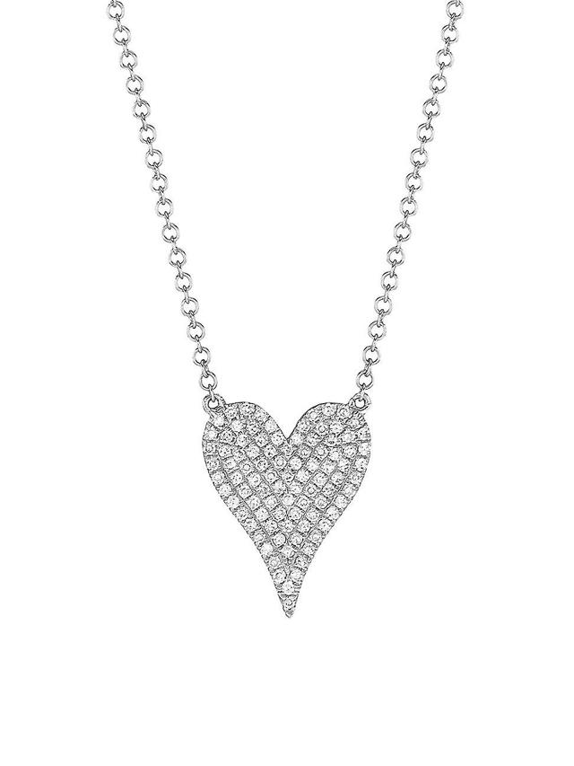 Womens 14K White Gold & 0.21 TCW Diamond Heart Pendant Necklace Product Image