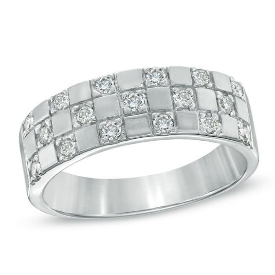 Men's 1/2 CT. T.w. Diamond Checkered Band in 14K White Gold Product Image