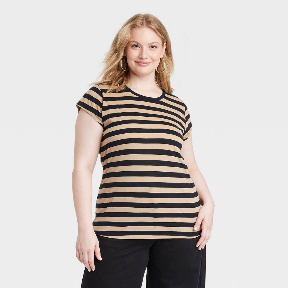 Womens Short Sleeve T-Shirt - Universal Thread Black/Tan Striped 3X Product Image