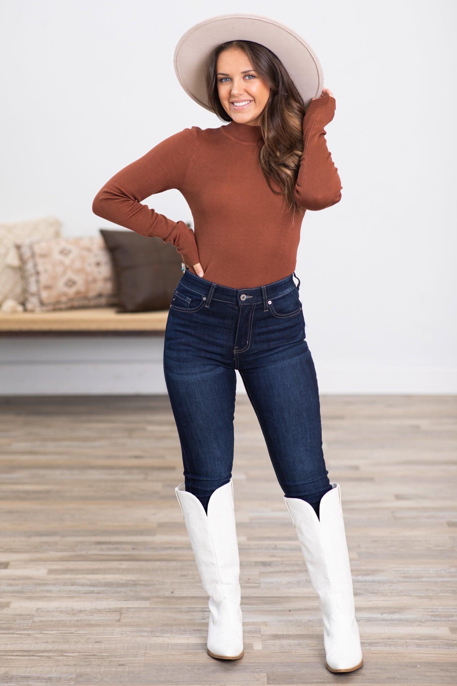 Chestnut Ribbed Mock Neck Sweater Product Image