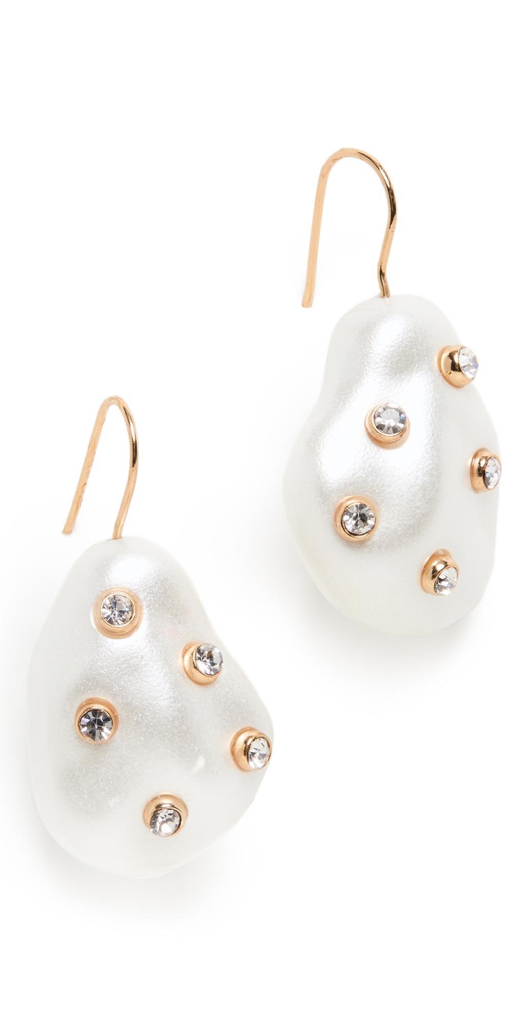 White Pearl and Crystal Dots Fishhook Drop Earrings Product Image