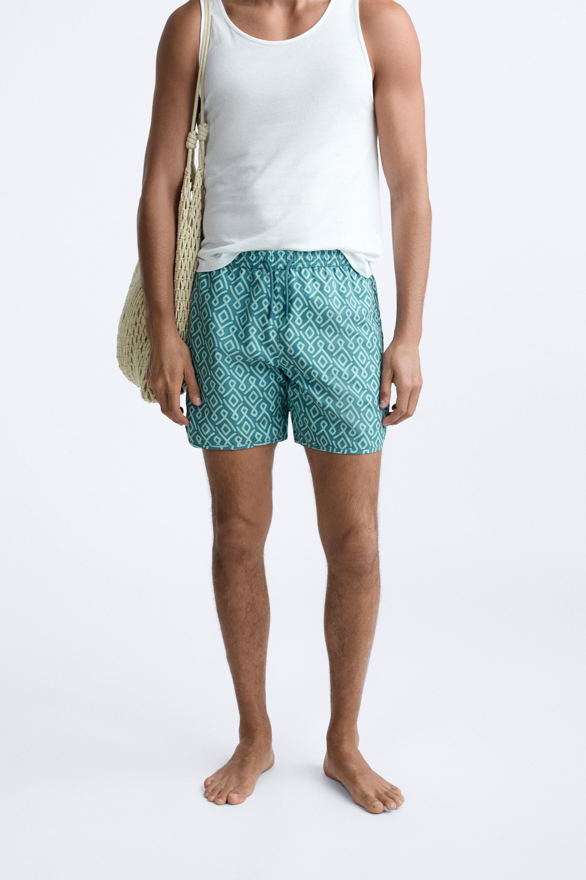 GEOMETRIC PRINT LONGLINE SWIMMING TRUNKS Product Image