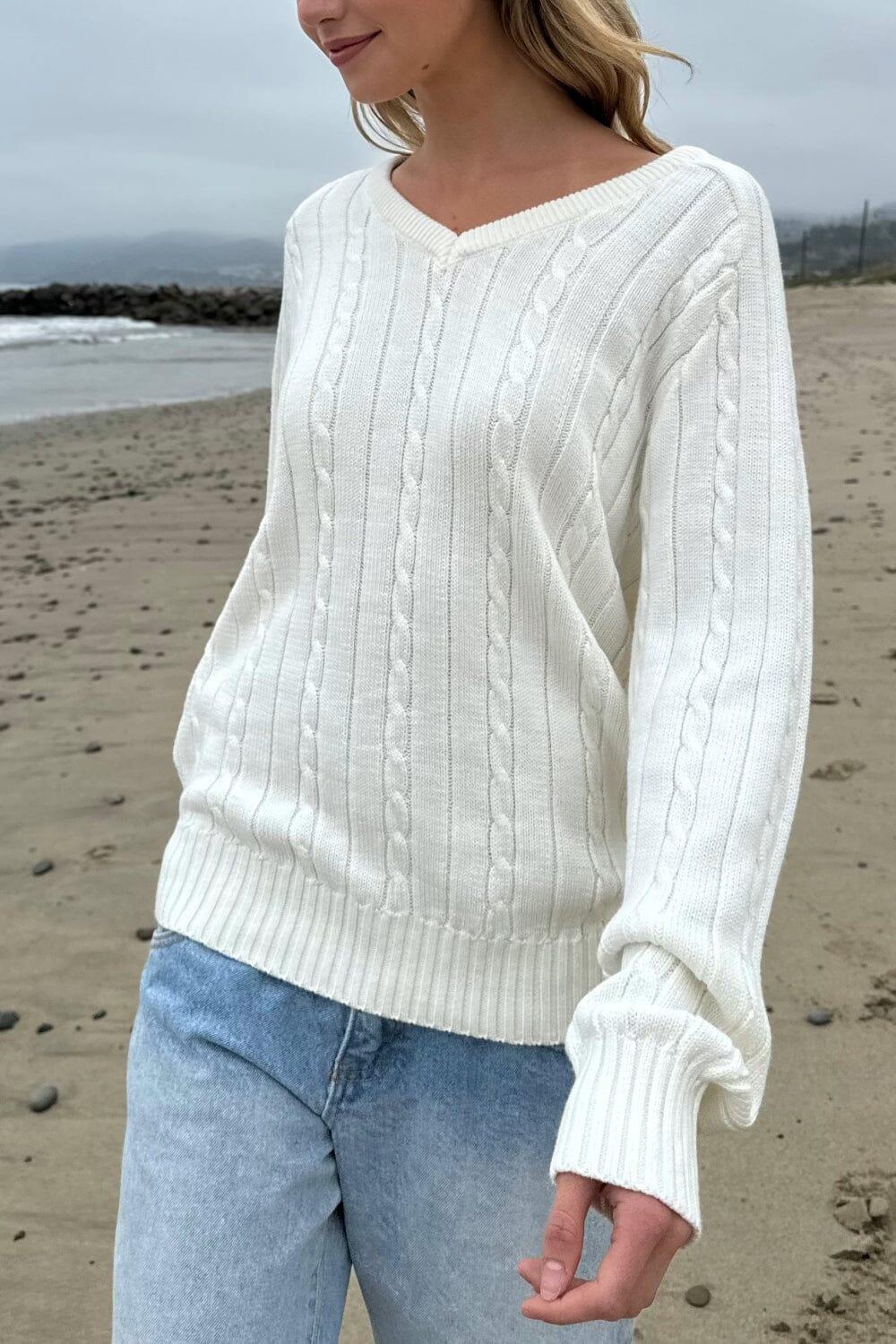 Ida Cotton Cable Knit V-Neck Sweater Product Image