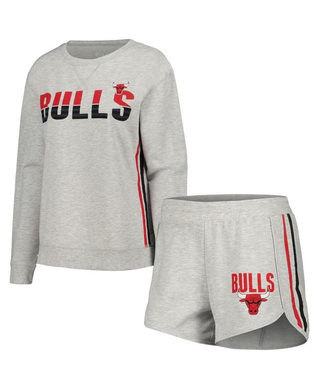 Womens Concepts Sport Gray Chicago Bulls Cedar Long Sleeve T-Shirt & Shorts Sleep Set Product Image