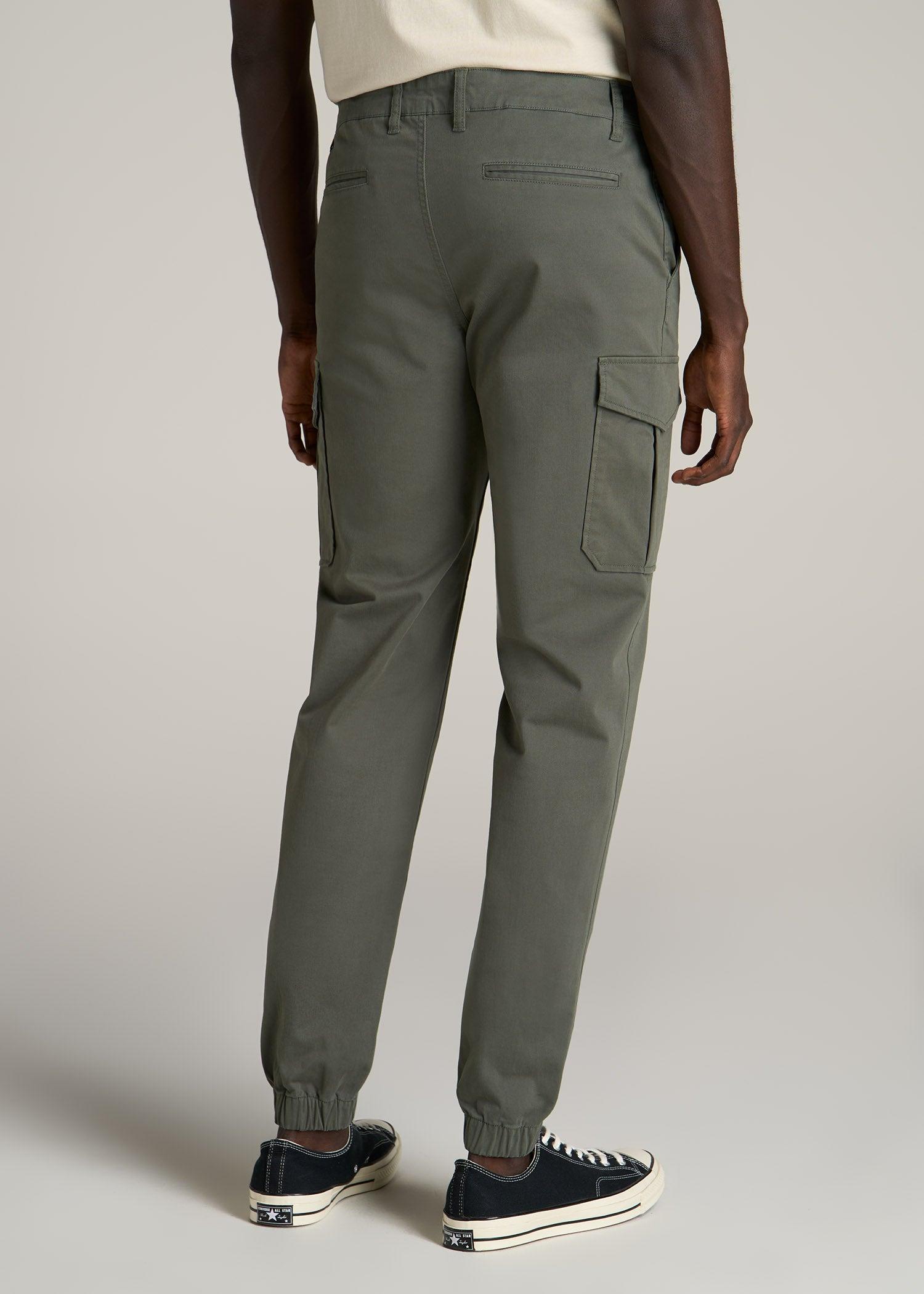 TAPERED-FIT Stretch Cotton Cargo Jogger Pants for Tall Men in Spring Olive Male Product Image