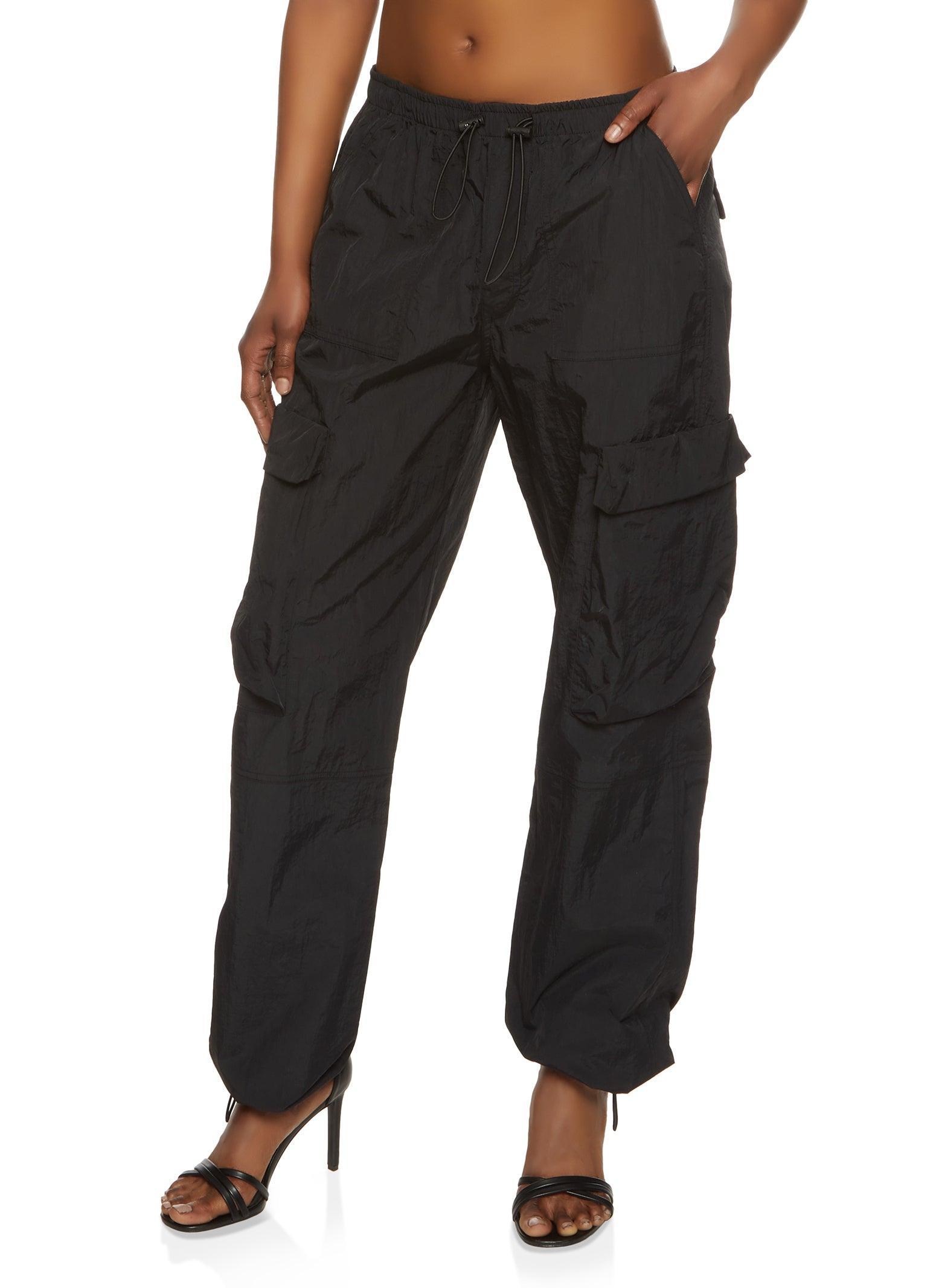 Womens Nylon Drawstring Hem Cargo Pants Product Image