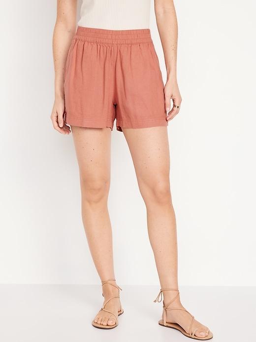 High-Waisted Linen-Blend Pull-On Shorts -- 3.5-inch inseam Product Image