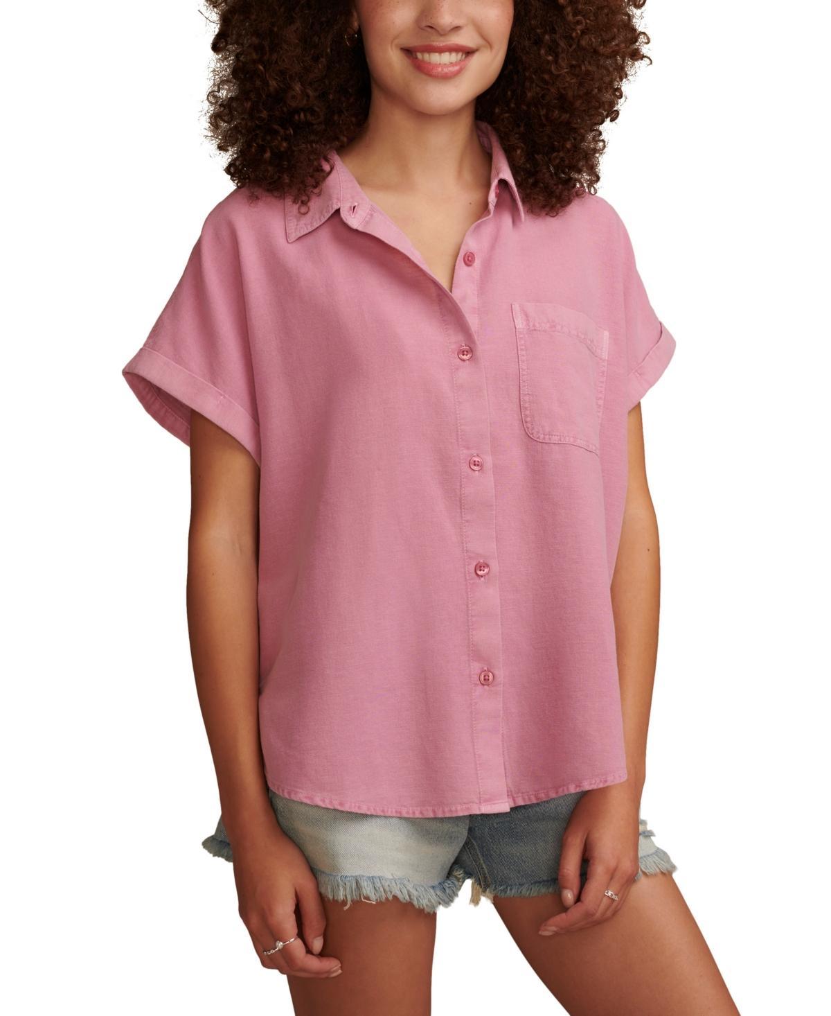 Lucky Brand Linen Short Sleeve Shirt (Dusty ) Women's Clothing Product Image