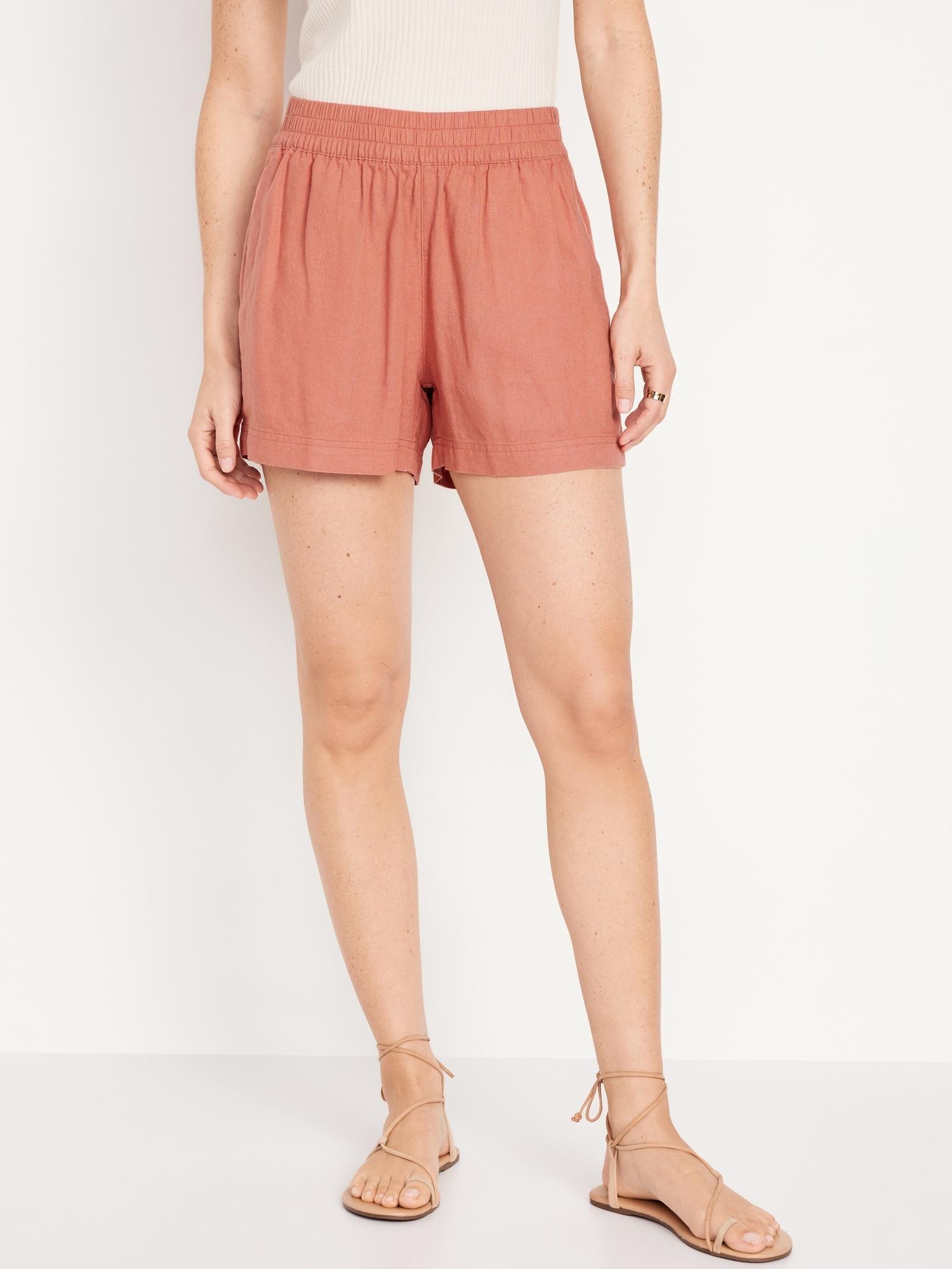 High-Waisted Linen-Blend Pull-On Shorts for Women -- 3.5-inch inseam product image