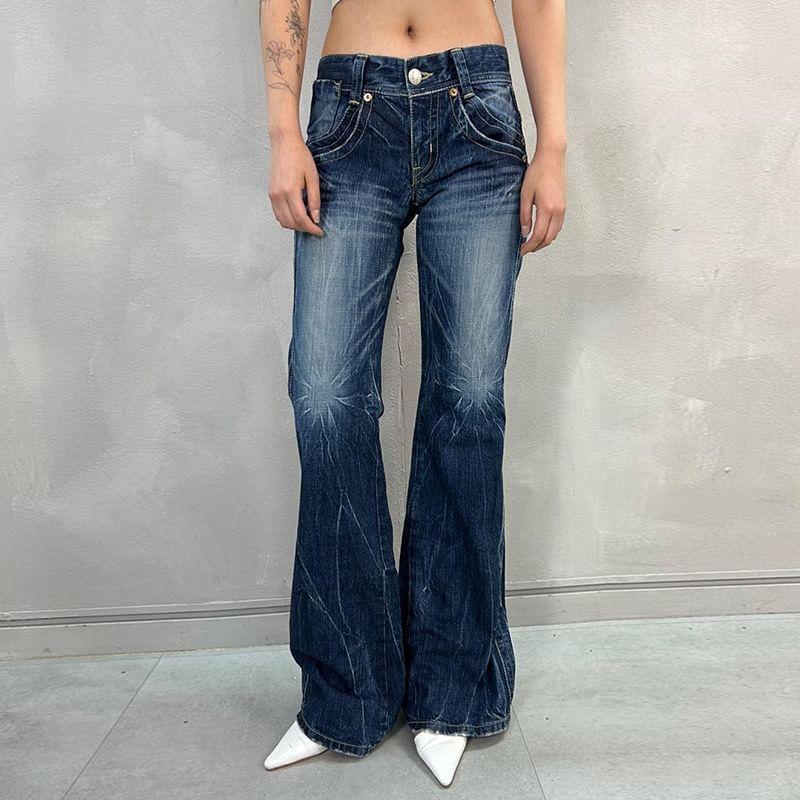 Mid Rise Washed Flared Jeans Product Image