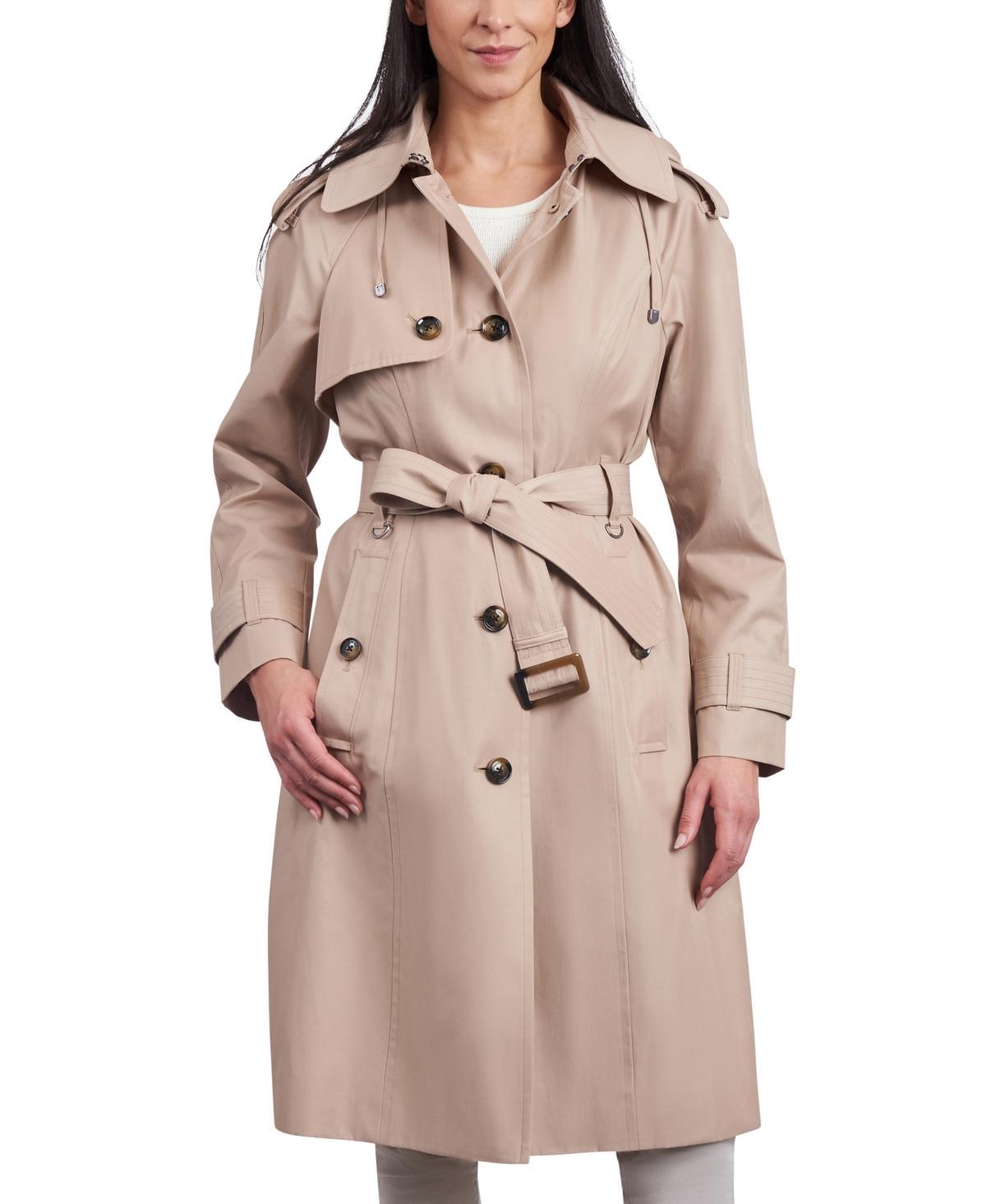 Women's Belted Hooded Water-Resistant Trench Coat Product Image