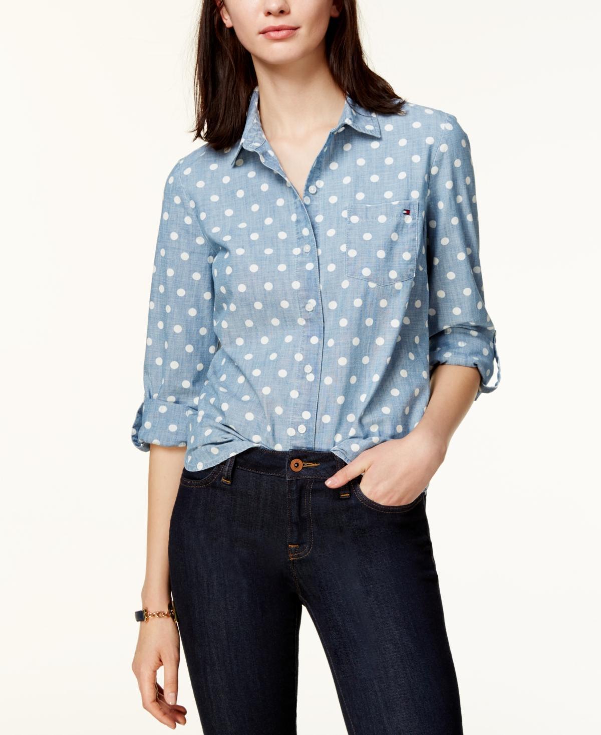 Chambray Blue Roll-Tab Sleeve Button-Up - Women Product Image