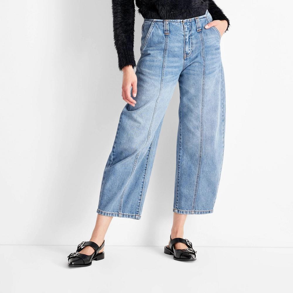 Womens Mid-Rise Barrel Leg Jeans - Future Collective Medium Wash 16 product image