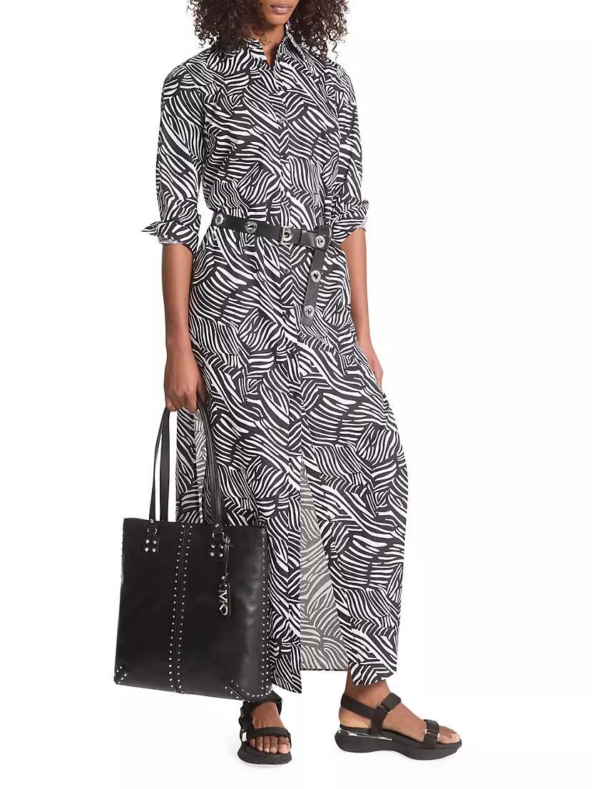 Zebra Belted Cotton Slit Maxi Shirtdress Product Image