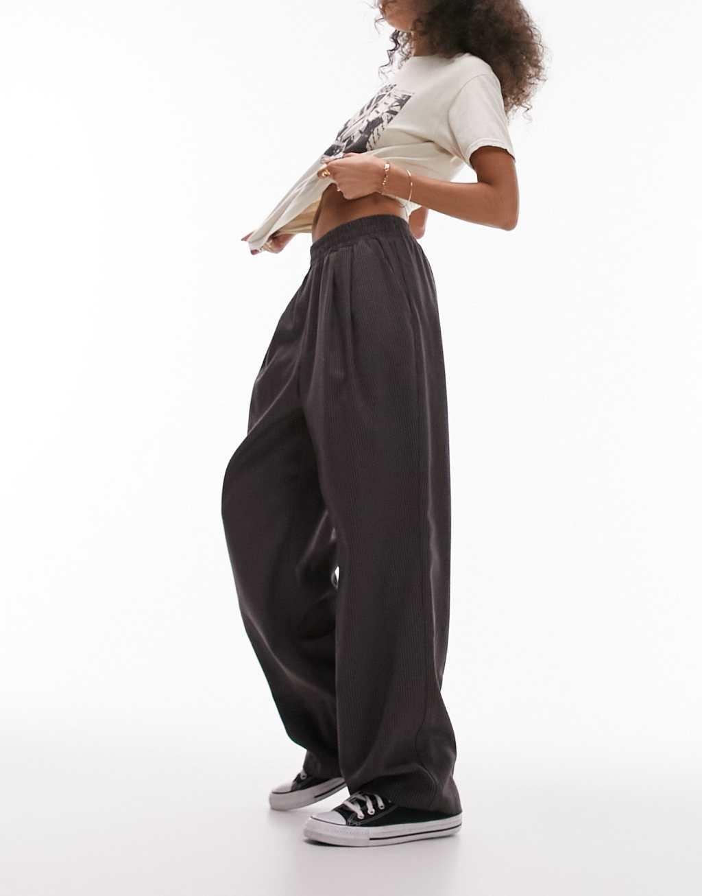 Topshop pinstripe smart sweatpants in chocolate Product Image