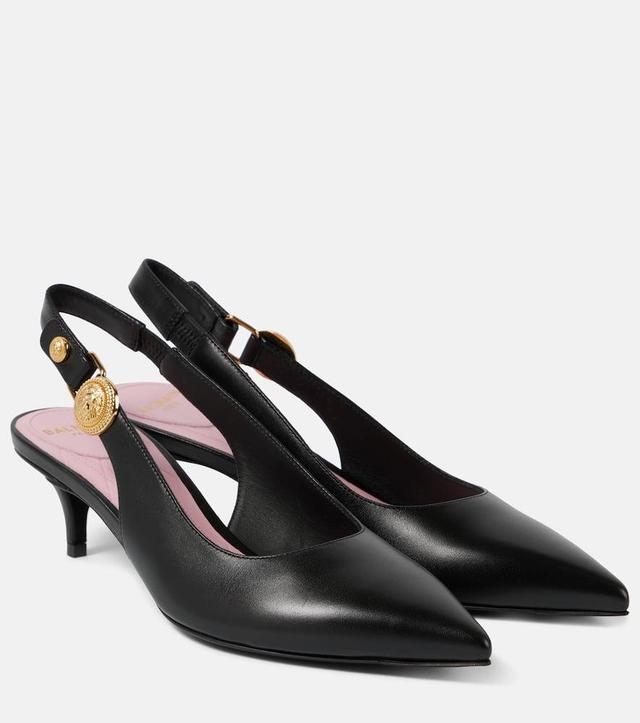 BALMAIN Medusa '95 Leather Slingback Pumps In Black Product Image