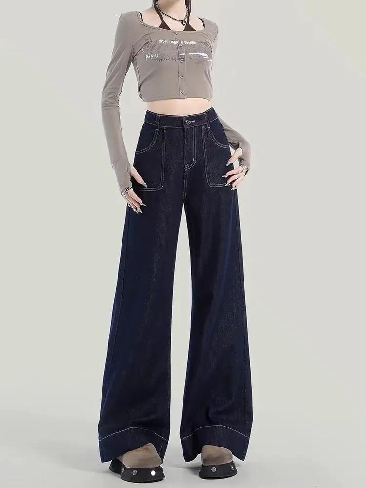 High Rise Contrast Stitched Wide Leg Jeans Product Image