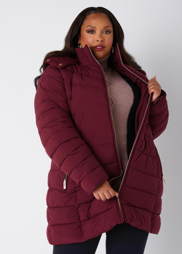 Hooded Ribbed Puffer Coat Product Image