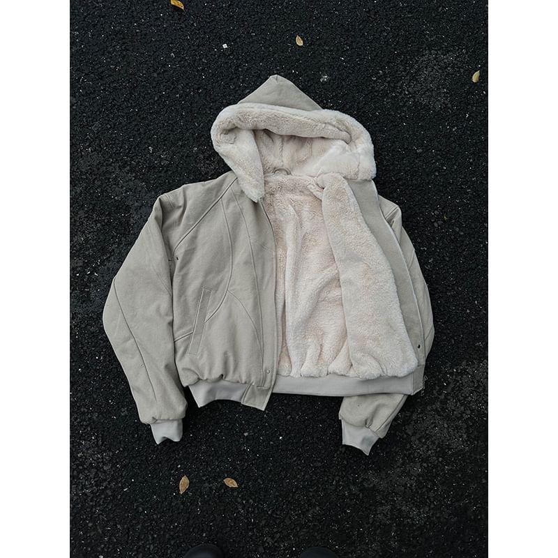 Plain Hooded Fleece-Lined Zip-Up Jacket Product Image