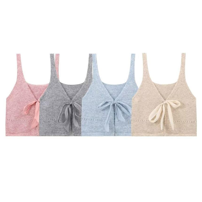 Melange Bow Crop Knit Tank Top Product Image