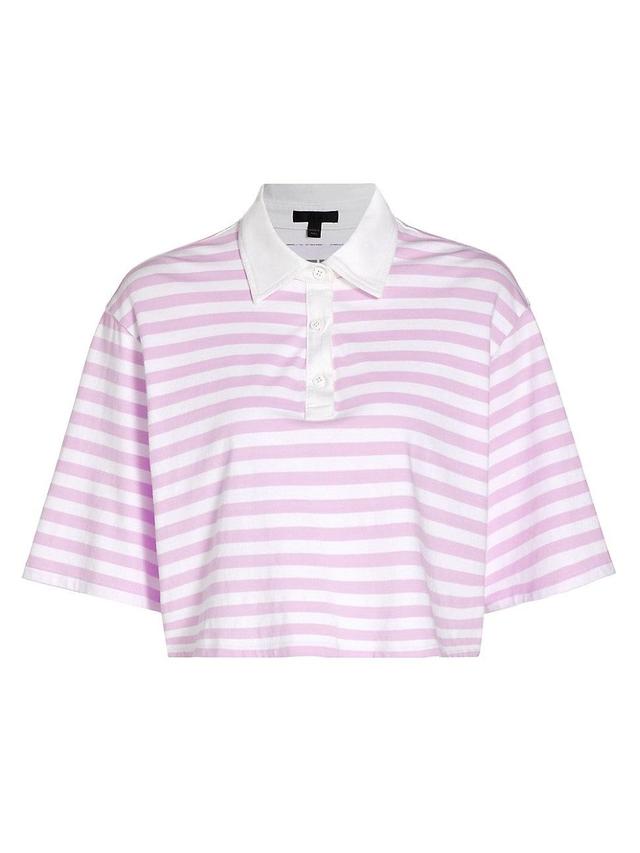 Womens Striped Crop Polo T-Shirt Product Image