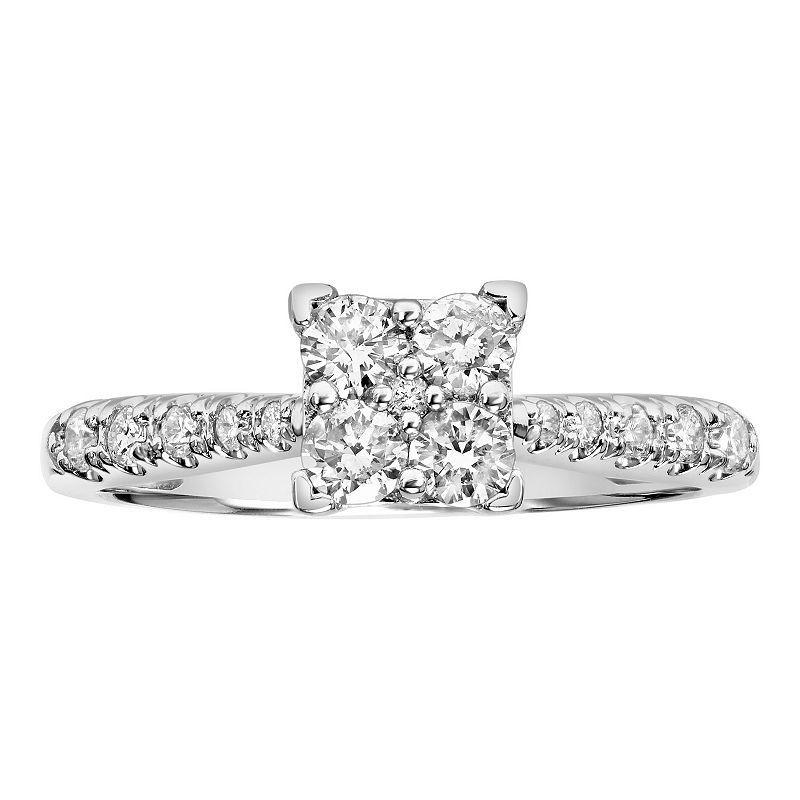 Love Always 10k White Gold 1/2 Carat T.W. Diamond Square Cluster Engagement Ring, Womens Product Image