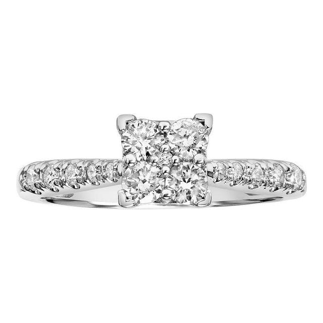 Love Always 10k White Gold 1/2 Carat T.W. Diamond Square Cluster Engagement Ring, Womens Product Image