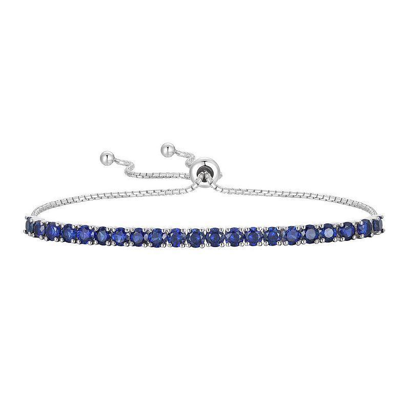 Sterling Silver Lab-Created Sapphire Bolo Bracelet, Womens White Product Image