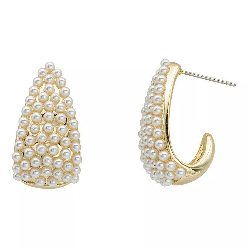 Brilliance Gold Tone Simulated Seed Pearl J-Hoop Earrings, Womens, White Product Image