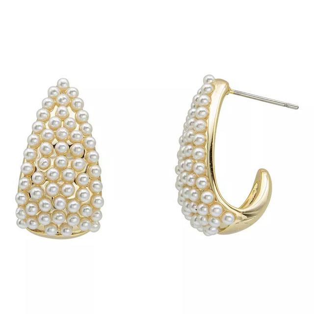 Brilliance Gold Tone Simulated Seed Pearl J-Hoop Earrings, Womens, Gold Tone White Product Image