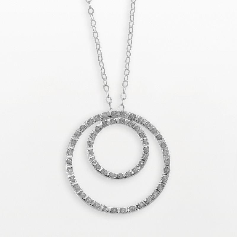 Diamond Fascination 14k White Gold Double-Circle Pendant, Womens Product Image