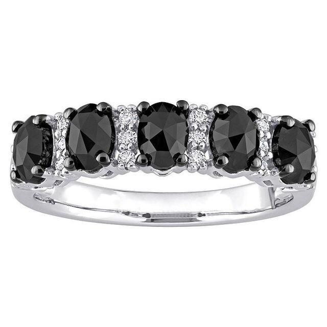 Stella Grace 10k White Gold 1 1/4 Carat T.W. Oval Black Diamond & 1/7 Carat T.W. Lab-Created Moissanite Wedding Band, Womens Product Image