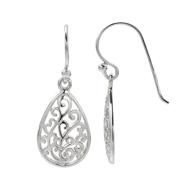 PRIMROSE Sterling Silver Filigree Teardrop Earrings, Womens, Grey Product Image