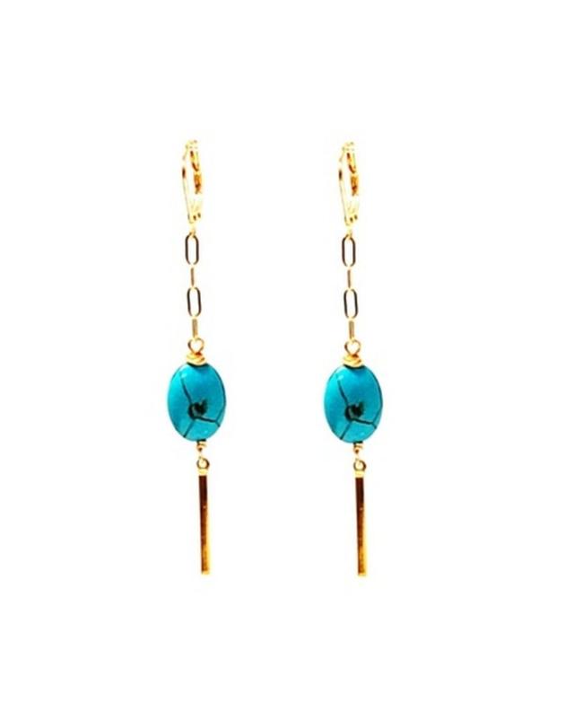 Womens Bar Drop Earrings with Turquoise Stones Product Image