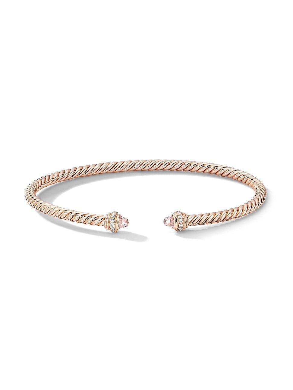 Womens Cablespira Color Bracelet in 18K Rose Gold with Morganite and Pav Diamonds Product Image