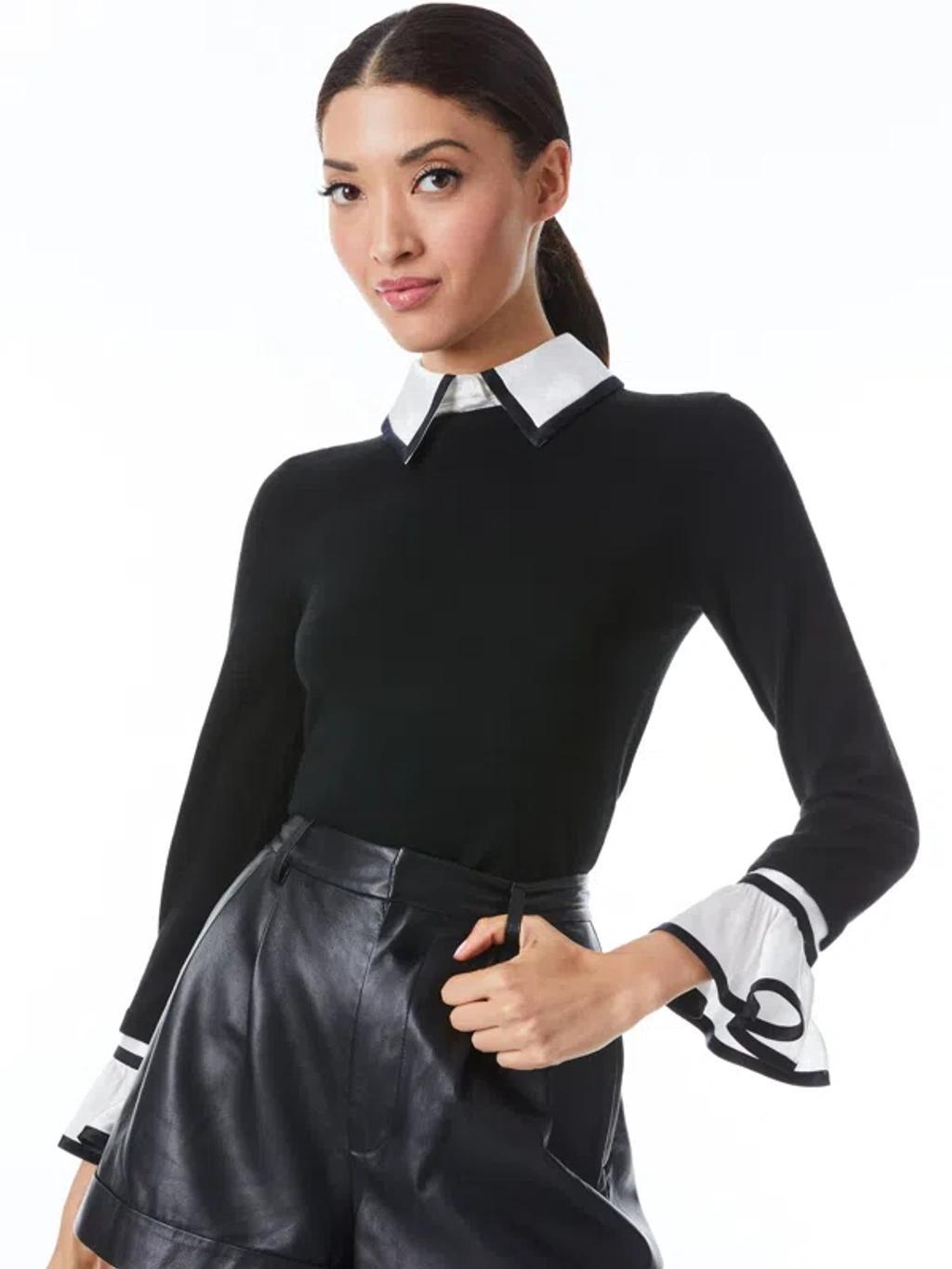 ALICE AND OLIVIA Justina Woven Combo Top In Black Combo Product Image