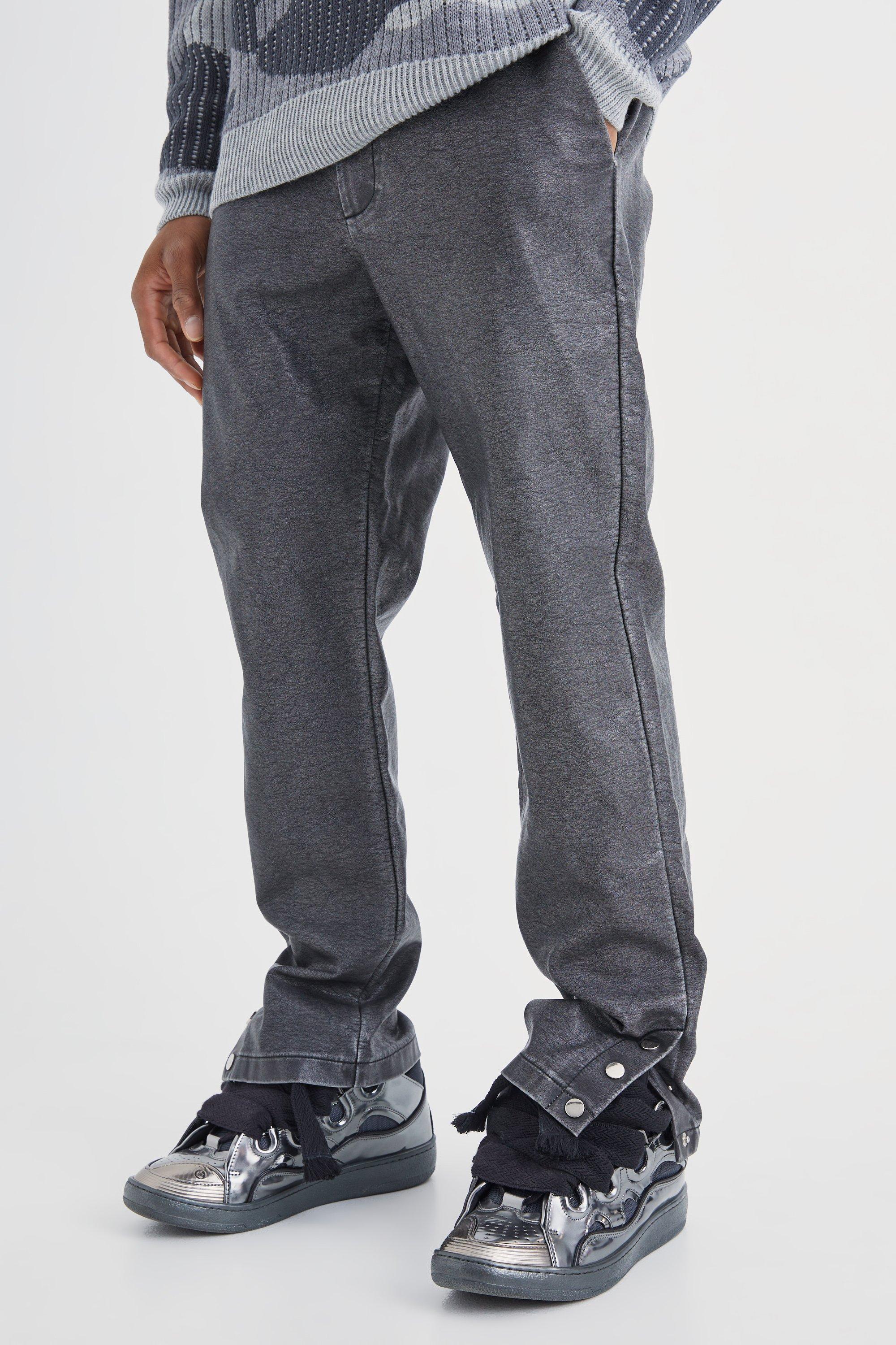 Straight Leg Popper Hem Pu Trouser | boohooMAN USA Product Image