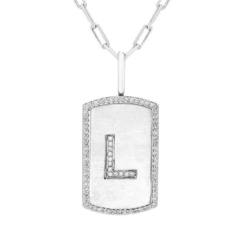 Its Personal Initial Sterling Silver & 1/4 Carat T.W. Diamond Dog Tag Necklace, Womens White Product Image