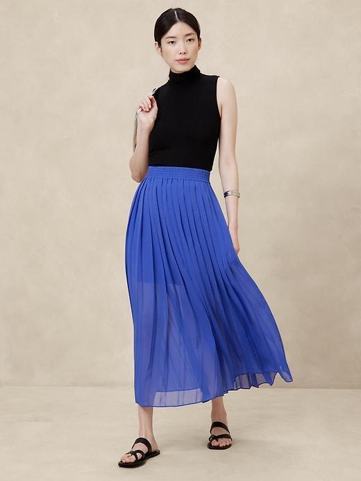 Ruched-Waist Pleated Maxi Skirt Product Image