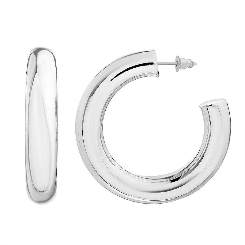 Paige Harper 40.6 mm Fine Silver Over Recycled Brass Hoop Earrings, Womens, Silver Tone Product Image